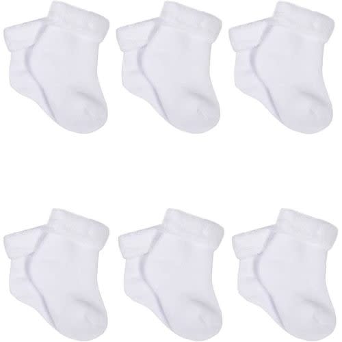 Gerber Baby 6-Pair Sock, White, 0-3 Months