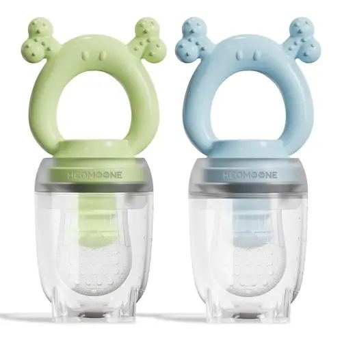 Silicone Baby Fruit Feeder 2 Pack, Baby Mesh Teethers, Breastmilk Popsicle Molds for Teething Relief, Fresh Food Feeder for Safe Infant Self Feeding (Blue & Green)
