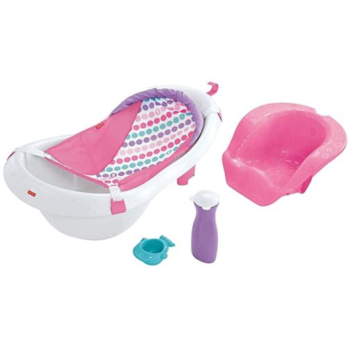 Fisher-Price Baby To Toddler Bath 4-In-1 Sling ‘N Seat Tub With Removable Infant Support And 2 Toys, Pink