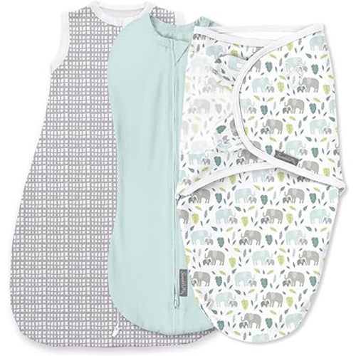 SwaddleMe by Ingenuity Swaddle, Compression Pod, & Sleep Sack Set, Gift Set, 0-3 Months, 3-Pack - Baby Elephant