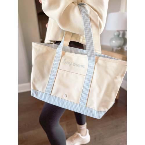Gingham Mist Trim “Boy Mom” Medium Tote