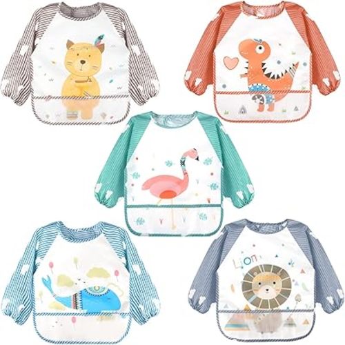 Accmor Long Sleeve Baby Bibs, Waterproof Sleeved Bibs for Eating Feeding, Toddler Baby Girls Boys Smock Bibs for 6-36 Months