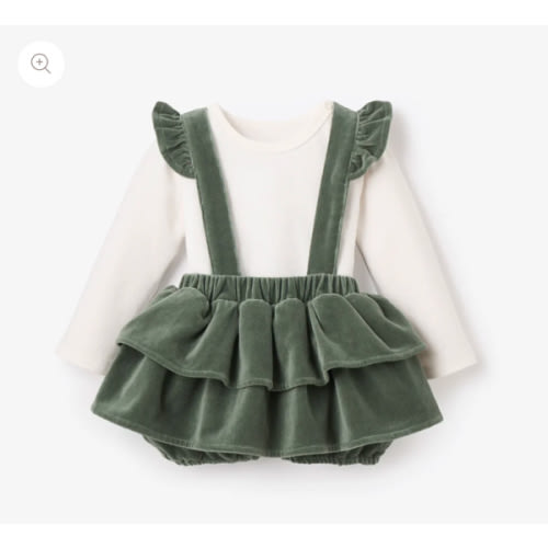 Green Velvet Jumper Skirt Set – Elegant Baby