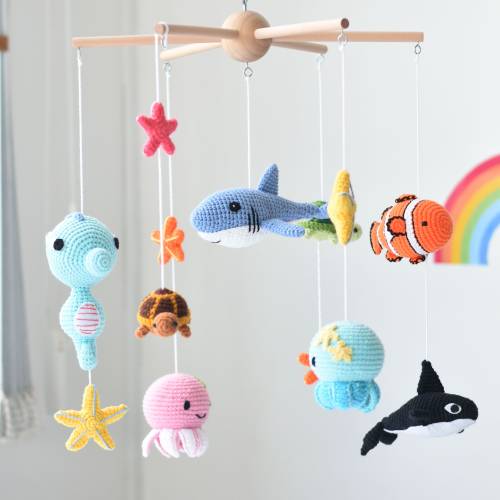 Sea Animals Crib Mobile Crochet - Baby Mobile Ocean Amigurumi Gift - Nautical Crib Mobile Gift