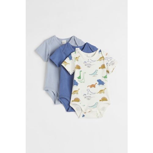 3-pack Short-sleeved Bodysuits, Blue/dinosaurs