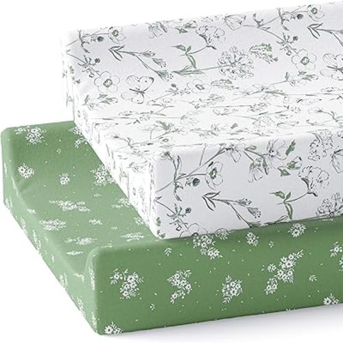Organic Changing Pad Cover 2-Pack (Butterfly Garden) - Premium Fitted Sheets - Buttery Soft Breathable Cotton Blend
