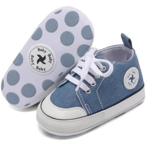 Baby Girls Boys Shoes Soft Anti-Slip Sole Newborn First Walkers High Top Canvas Denim Unisex Infant Sneaker