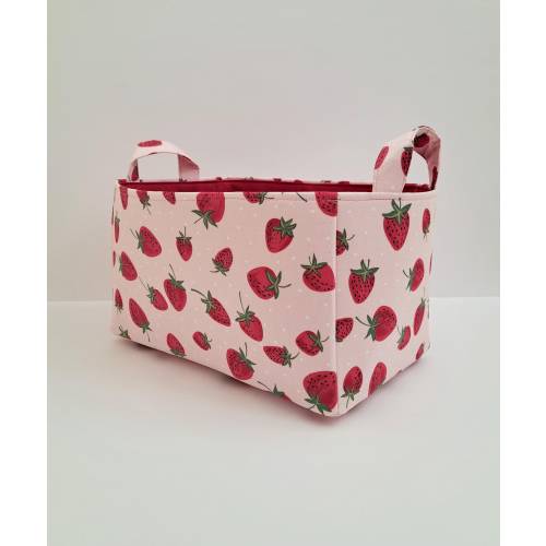 Strawberry fabric basket, Storage organizer bin container caddy, Room decor