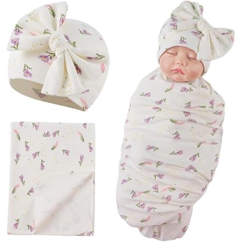 Bamery Newborn Baby Girl Hospital Hat Preemie Cotton Baby Beanie Winter Infant Hats Towel for 0-12 Months