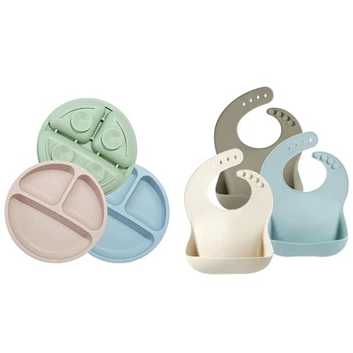PandaEar Toddler Plates & Silicone Baby Bibs