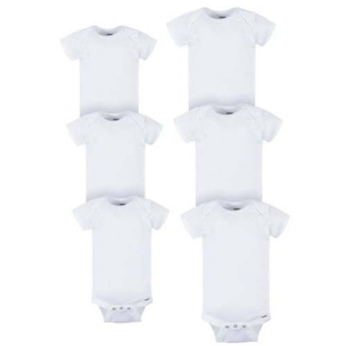 Gerber Baby Neutral White Grow With Me Assorted Onesies, 6-Pack, Sizes 0/3 Months - 12 Months