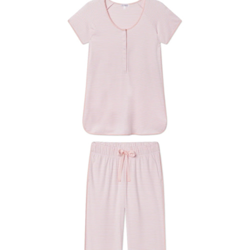LAKE | Women | Pima Cotton Pajamas | English Rose Stripe Maternity Short Long Set