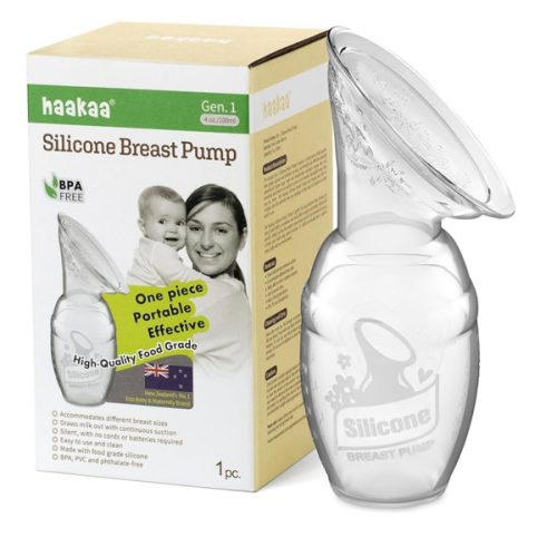 haakaa Manual Breast Pump for Breastfeeding, Silicone, Clear 4oz/100ml