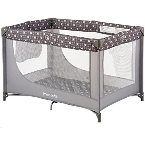 Pamo Babe Portable Crib Baby Playpen with Mattress and Carry Bag (Grey)