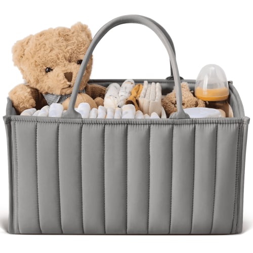 Baby Diaper Caddy Basket Organizer-Sturdy, Breathable & Washable, Large Organizer Tote Bag for changing table, Diaper Nursery Storage Organizer for Baby Stuff, Baby Shower Gifts for Newborn, Gray