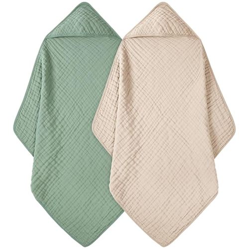 FIEMOL Baby Bath Towels, 100% Muslin Cotton Hooded Baby Towels for Newborn, Baby Towels with Hood for Infant Toddler and Kids, Large 32x32Inch, Soft and Absorbent