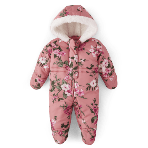 Baby Girls Floral Snowsuit - Pink