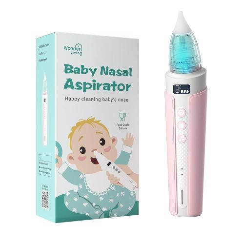 Electric Nasal Aspirator for Baby, Nose Sucker for Baby with IPX6 Waterproof, Self-Cleaning, Adjustable Nose Suction for Toddlers, Built-in Music & Light Soothing, Pink