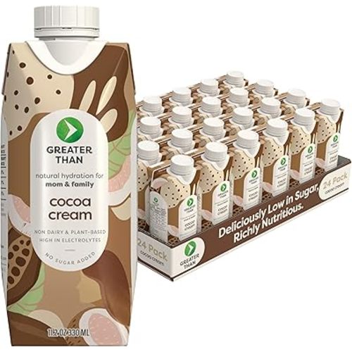 Greater Than Lactation Supplement Support, Coconut Water, Vitamins & Electrolyte Drink for Breastfeeding & Immune Support, Lactation Cookies Alt, Gluten Free, Low Sugar, 24 Pack, Cocoa Chocolate Cream