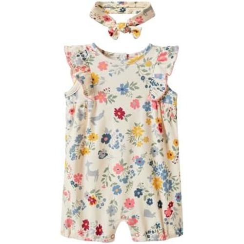 Baby Girl Romper 100% Cotton Breathable Soft with Headband, Sleeveless Summer Outfits for Newborn Infant 0-24 Months