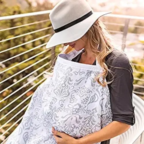 Bebe au Lait Premium Muslin Nursing Cover, Lightweight and Breathable, Open Neckline, One Size Fits All - Atherton