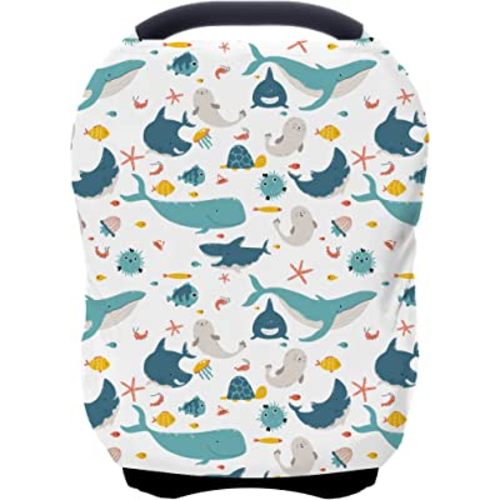 Car Seat Covers for Babies - Multi- use Nursing Carseat Canopy, Breastfeeding Covers, Baby Shower Gifts for Boys and Girls (sea world)