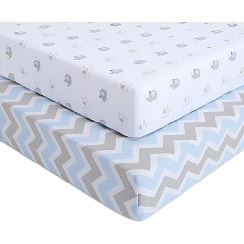 Elephant Chevron Fitted Crib Sheets, Blue, 2 Count