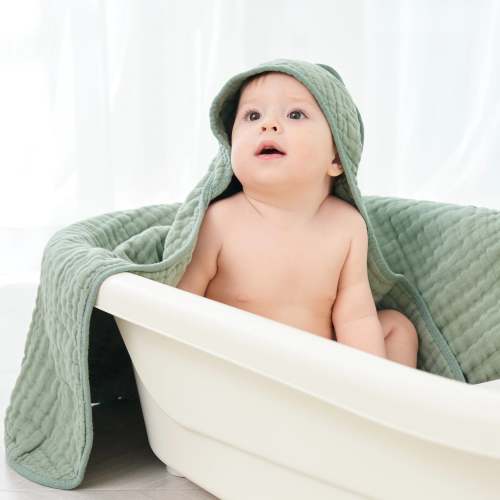 Large Hooded Baby Towels, Green & Gray