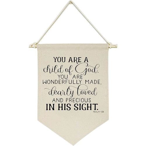 You are a Child of God You are Wonderfully Made - Canvas Hanging Flag Banner Wall Sign Decor Gift for Baby Kids Girl Boy Nursery Teen Room Front Door - Motivational Inspirational Decor