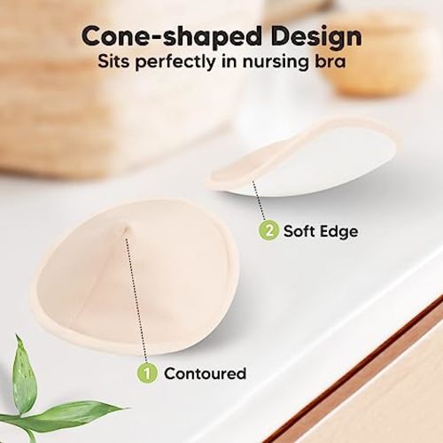 Organic Nursing Pads - 14 Washable Viscose Derived from Bamboo Breastfeeding Pads, Wash Bag, Reusable Breast Pads for Breastfeeding, Nipple Pads for Breastfeeding Essentials(Bare Beige, XL 5.5")