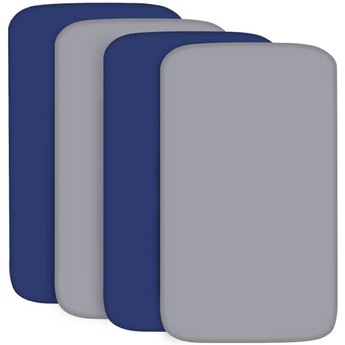 4-Pack Fitted Crib Sheets for Boys and Girls - Breathable, Soft Microfiber Baby Sheets in Grey and Navy