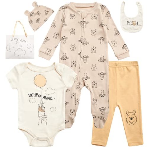 Disney Newborn Baby Boys Girls 7 Piece Layette Gift Set: Mickey Mouse, Winnie the Pooh & Minnie Mouse, 0-6M
