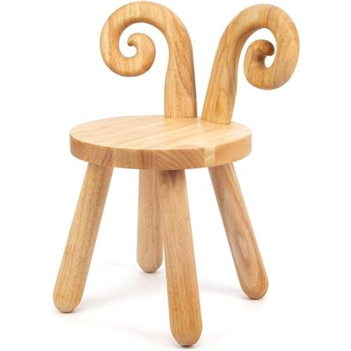 Wooden Toddler Chair, Naturally Finished Solid Hardwood,Kids Stool Chair, Handmade, for Playroom, Nursery, Preschool, Bedroom, Kindergarten Eating, Reading, Playing, Boys Girls Age 2+ (1, Sheep Horn) - 10D x 10W x 18.5H in