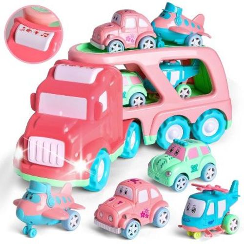 FUN LITTLE TOYS Carrier Truck with Cars & Planes, Princess Toys for Girls Age 2-5, Toddler Truck Toys for Kids