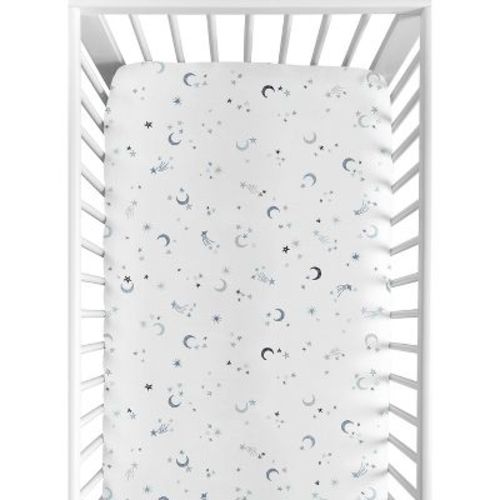 Sweet Jojo Designs Baby Boy, Girl, Unisex/Gender Neutral Baby Fitted Crib Sheet Blue Stars and Moon