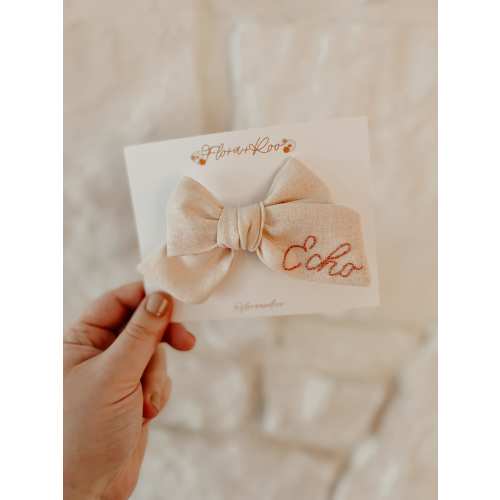 hand embroidered name bow | regular + mini sizes, name announcement, baby girl, hand embroidery, birthday gift, custom bow, easter bow