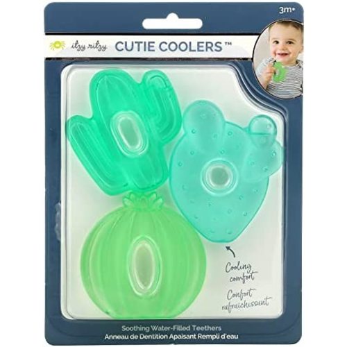 Itzy Ritzy Water-Filled Teethers; Set of 3 Coordinating Cactus Water Teethers; Cutie Coolers are Textured On Both Sides to Massage Sore Gums; Can Be Chilled in Refrigerator; Set of 3 Green Cacti