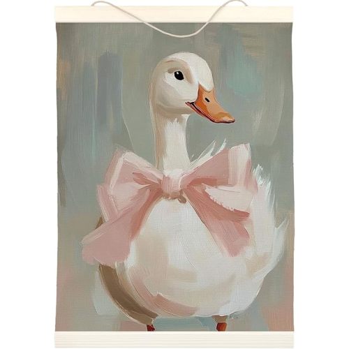 LKETW Vintage Goose Poster Hanger Frame 12x16 inch, Goose Animal Wall Art for Farmhouse Living Room Bedroom, Preppy Goose Pink Bow Hanging Banner for Girls College Dorm Bathroom Decor
