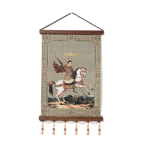 HZMAN Knight Templar Painting Retro Handmade Weave Wall Art Decor Medieval Crusader Aesthetic Picture for Living Room Bedroom Wood Framed 17x12 inch