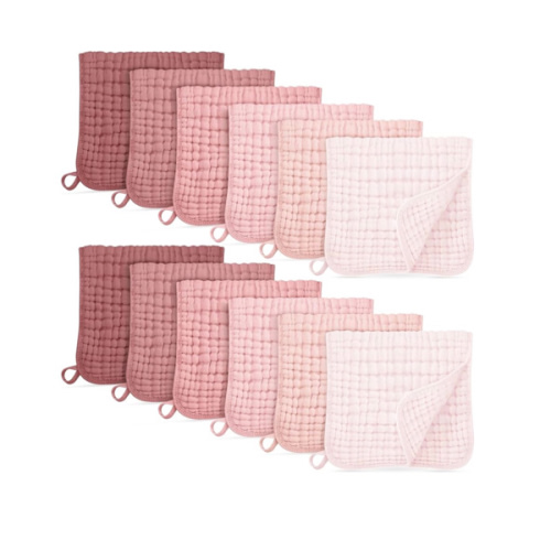 Muslin Burp Cloths for Baby 100% Cotton Burping Cloths for Boys Girls Large 20''X10'' Extra Soft and Absorbent 12 Pack - Gradient Pink