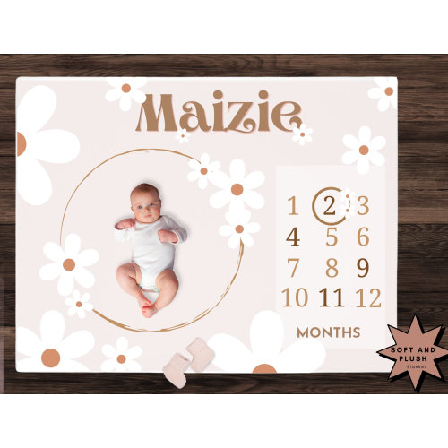 Milestone Blanket, Daisy Personalized Baby Blanket, Custom Blanket, New Baby Gift, Monthly Growth Tracker, Baby Shower Gift photo prop