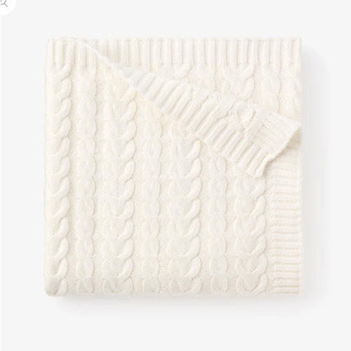 Whisper White Horseshoe Cable Knit Baby Blanket – Elegant Baby
