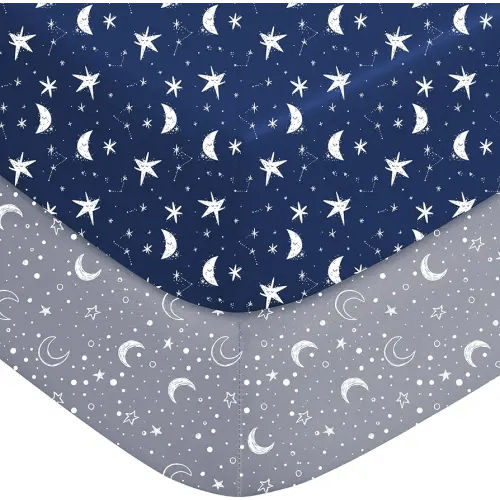 FILLEEP Pack and Play Sheets Fitted, Mini Crib Sheets 2-Pack for Pack N Play Mattress, Stretchy Playpen Sheet for Boys Girls, Softness and Breathable, 38" x 26"