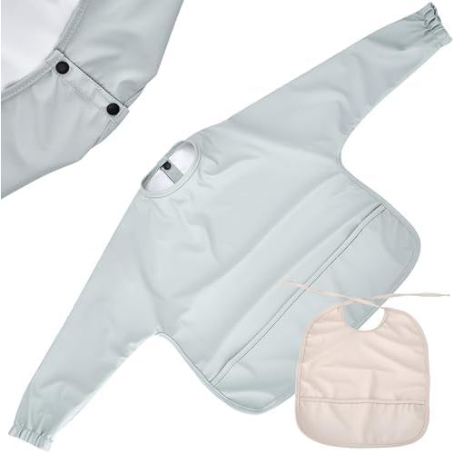 CHILDLIKE BEHAVIOR Baby Smock Bib - Waterproof Travel Buddy, Mess-Proof Feeding - Long Sleeves, Gentle Closure
