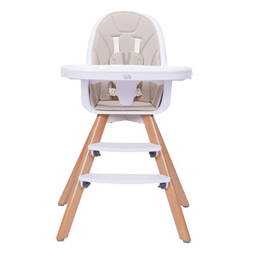 Baby High Chair with Double Removable Tray for Infants/Toddlers, 3-in-1 Wooden Booster/Chair | Grows with Your Child | Adjustable Legs | Modern Wood Design | Easy to Assemble - Cream