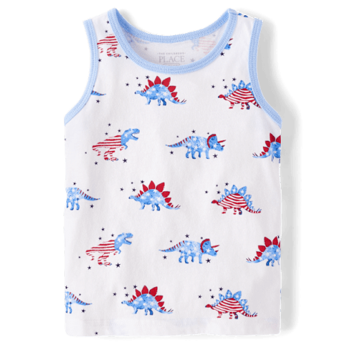 Baby And Toddler Boys American Flag Dino Tank Top - White
