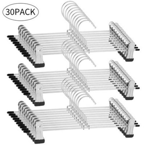 Topekada 30 Pack Pants Hangers Space Saving, 9-11 Inch Non Slip Stainless Steel Metal Pants Hanger with Clips, Clothes Hangers for Shorts, Skirt, Bottoms, Jeans