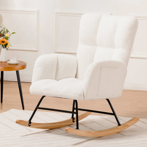 George Oliver Nursery Rocking Chair, Teddy Upholstered Glider Rocking Chair with Side Pockets, Macfarland Accent Chair with High Backrest Reading Chair for Adult, Nursery, Bedroom, Living Room,Offices & Reviews | Wayfair