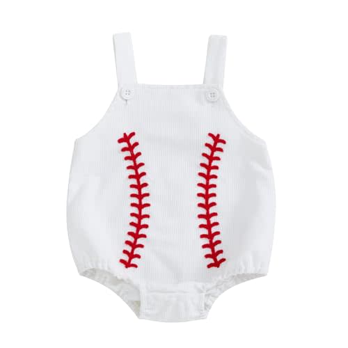 Dewadbow Infant Baby Boys Girls Overalls Sleeveless Baseball Embroidery Corduroy Romper Bodysuit Cute Newborn Outfit