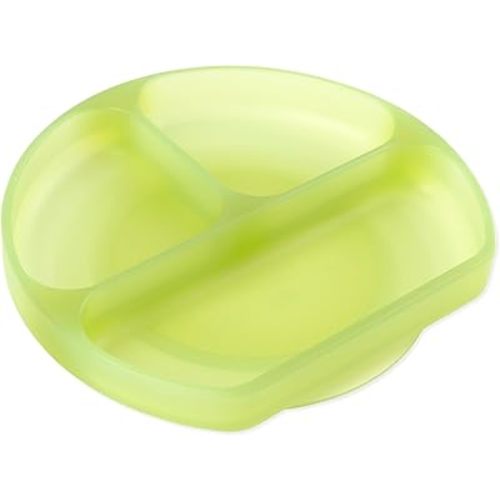 Bumkins Toddler and Baby Suction Plate, Silicone Divided Grip Dish for Babies and Kids, Baby Led Weaning, Children Feeding Supplies, Non Skid Sticky Bottom, Ages 6 Months Up, Green Jelly